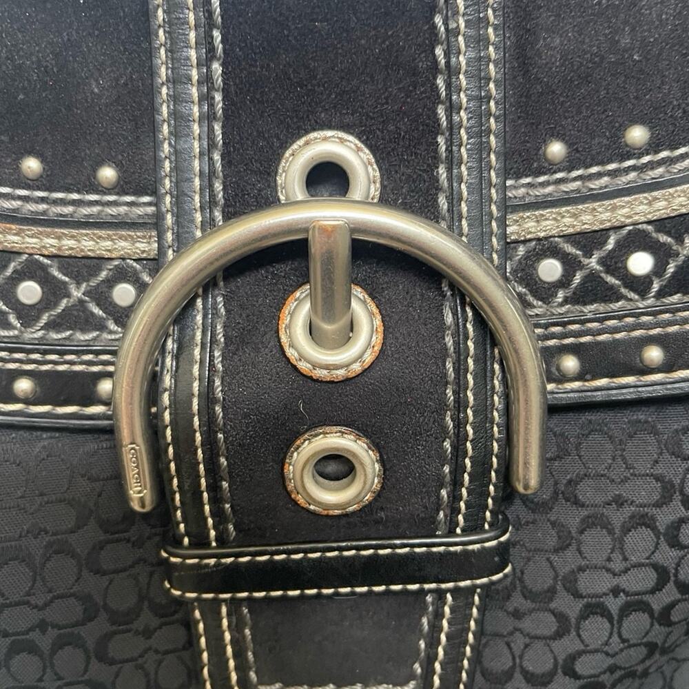 Coach Vintage Soho Black Signature small c Canvas & Patchwork Shoulder Bag Y2K - Picture 5 of 13